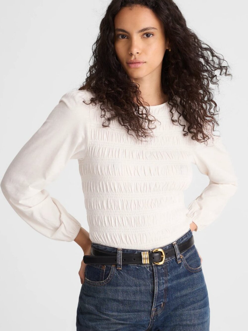 Madewell Smocked Boatneck Top